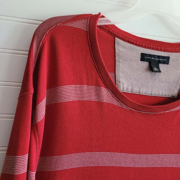 Banana Republic Sweater Mens Large Red Striped Long Sleeve Pullover Cotton Blend - Picture 6 of 8